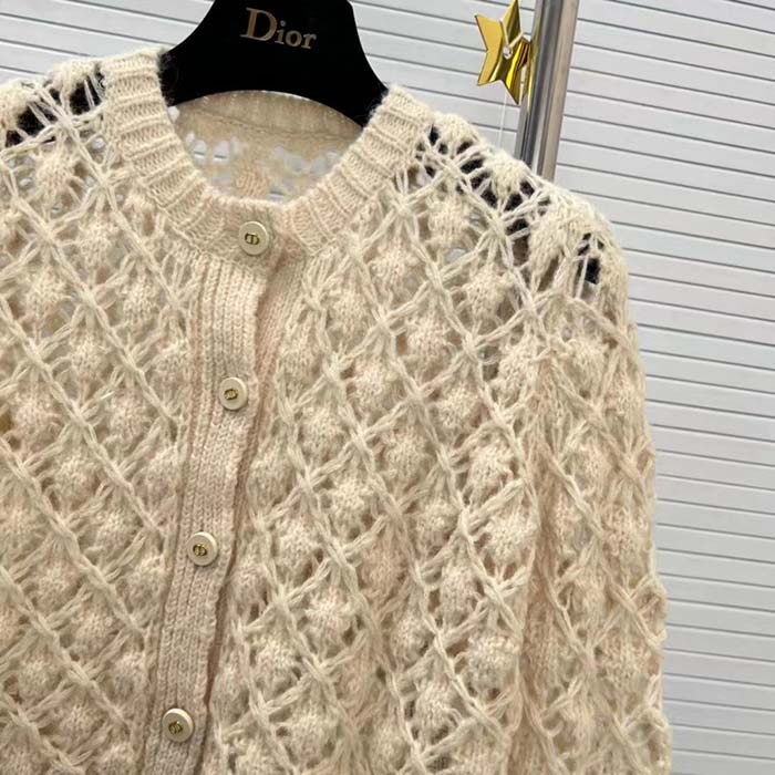 Dior Women CD Twin-Set Ecru Cashmere Silk Mohair Knit Cashmere Silk