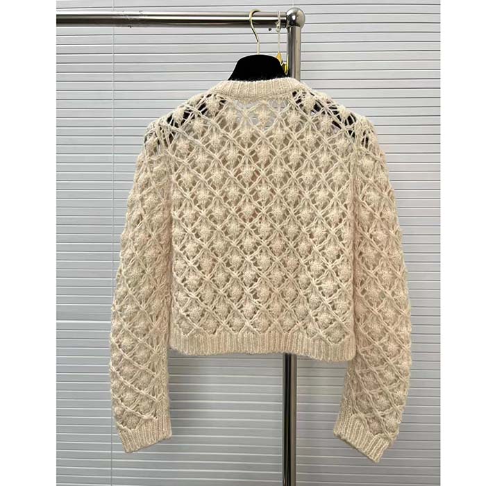Dior Women CD Twin-Set Ecru Cashmere Silk Mohair Knit Cashmere Silk