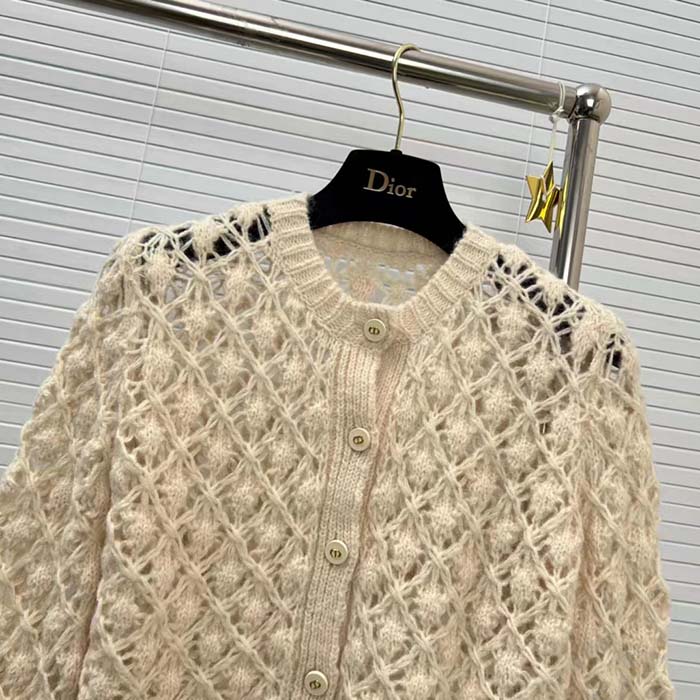 Dior Women CD Twin-Set Ecru Cashmere Silk Mohair Knit Cashmere Silk