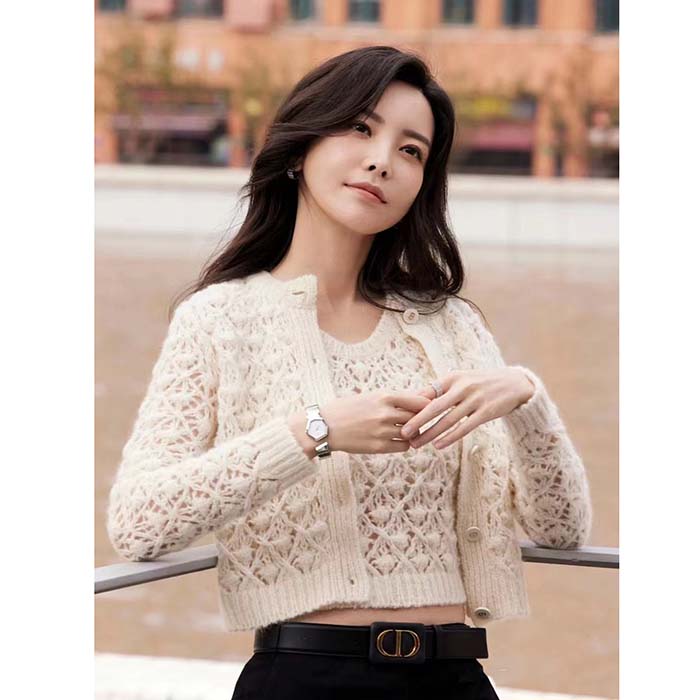 Dior Women CD Twin-Set Ecru Cashmere Silk Mohair Knit Cashmere Silk