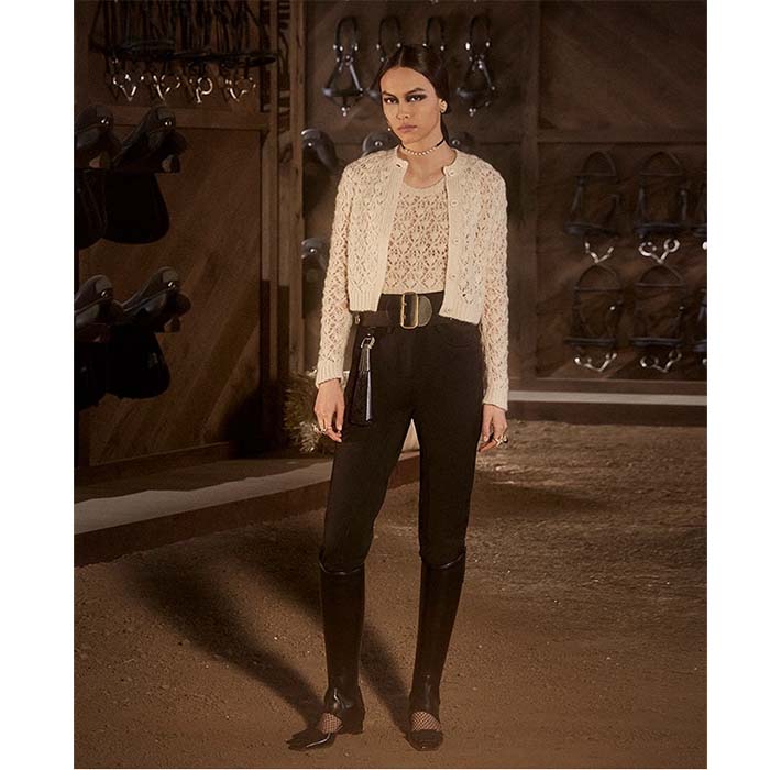 Dior Women CD Twin-Set Ecru Cashmere Silk Mohair Knit Cashmere Silk