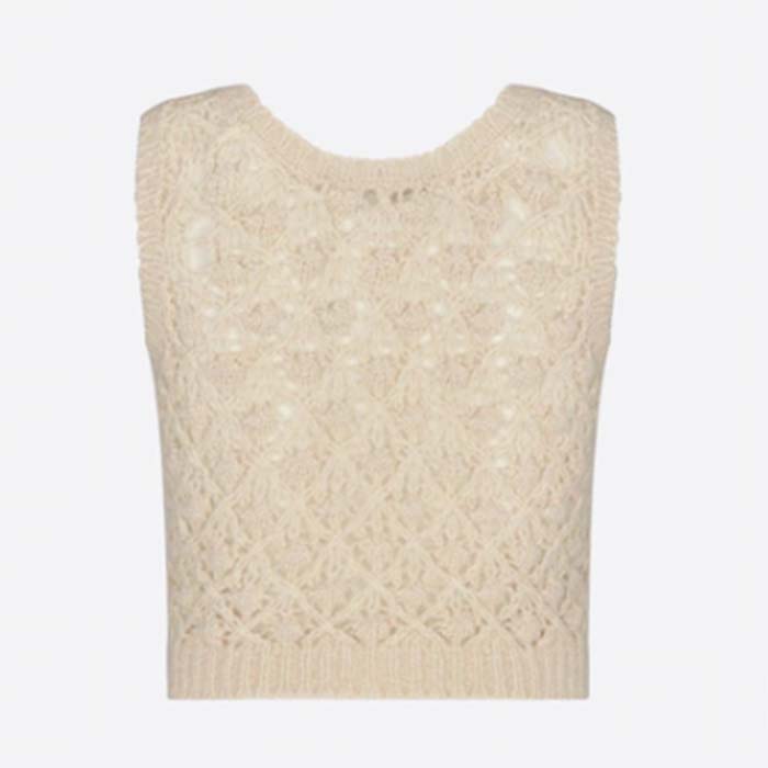 Dior Women CD Twin-Set Vest Ecru Cashmere Silk Mohair Knit Cashmere Silk