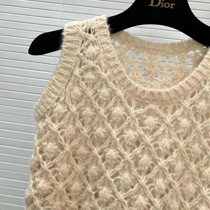 Dior Women CD Twin-Set Vest Ecru Cashmere Silk Mohair Knit Cashmere Silk