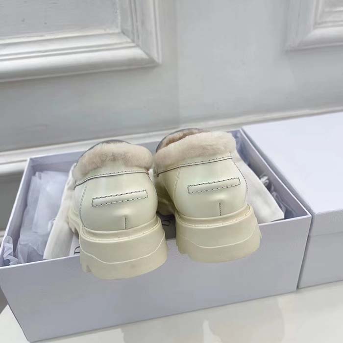 Dior Women Shoes CD Dior Code Loafer White Brushed Calfskin White Shearling