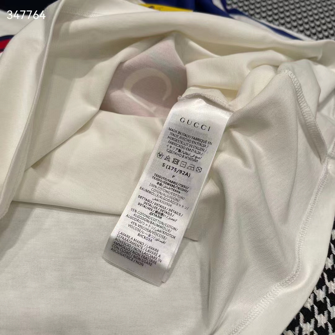 Gucci Women GG Adidas x Gucci Cotton Jersey Ivory Trefoil Print Crewneck Short Sleeves