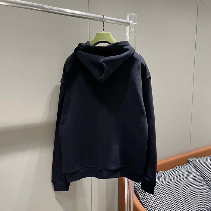 Gucci Women GG Cotton Jersey Sweatshirt Black Felted Long Sleeves Kangaroo Front Pocket