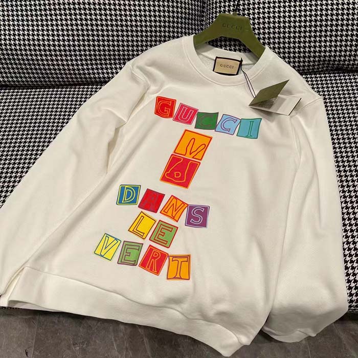 Gucci Women GG Cotton Jersey Sweatshirt Crewneck Rib Cotton Long Sleeves