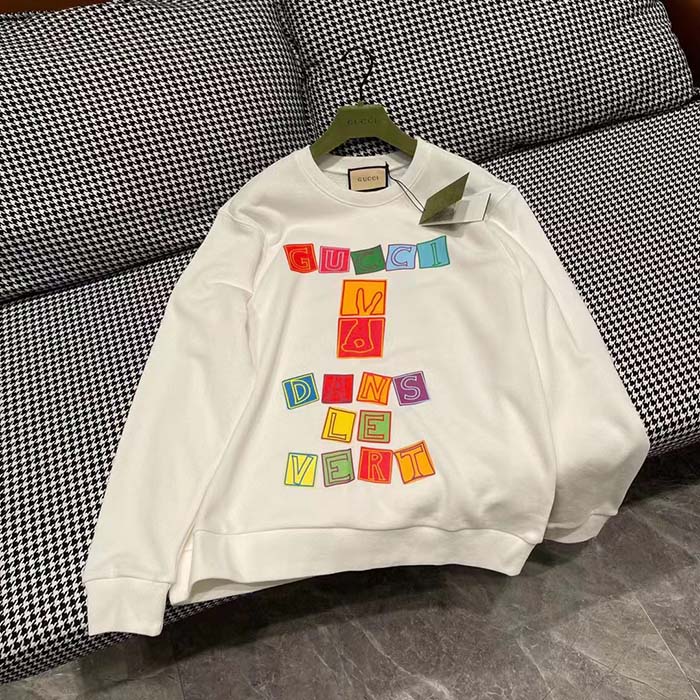 Gucci Women GG Cotton Jersey Sweatshirt Crewneck Rib Cotton Long Sleeves