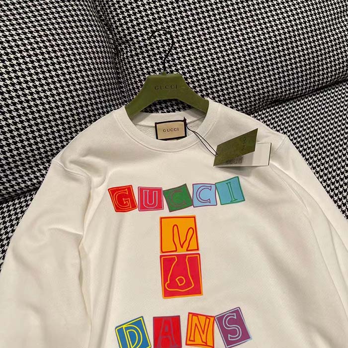 Gucci Women GG Cotton Jersey Sweatshirt Crewneck Rib Cotton Long Sleeves