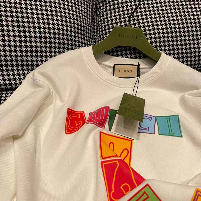 Gucci Women GG Cotton Jersey Sweatshirt Crewneck Rib Cotton Long Sleeves