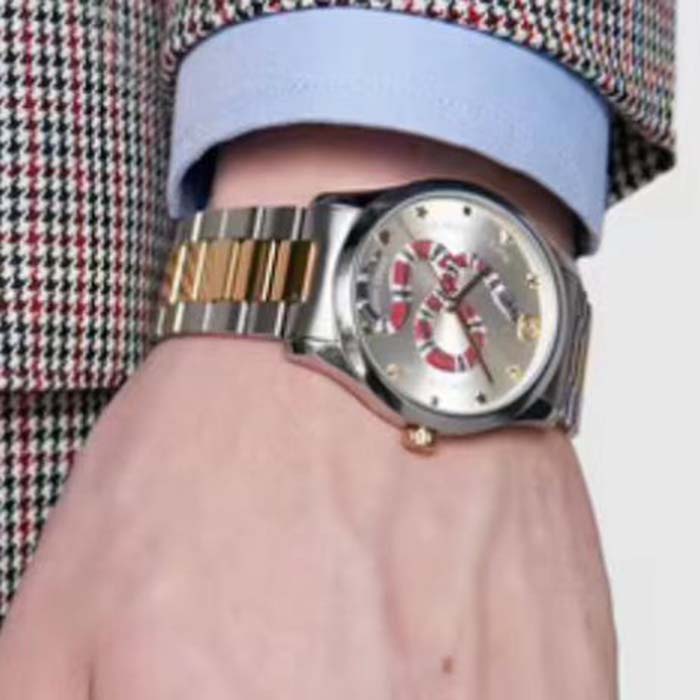 Gucci Unisex GG G-Timeless Watch 38mm Colored Snake Steel Yellow Gold PVD Bracelet