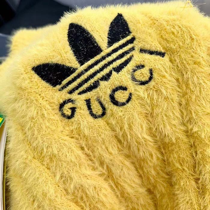 Gucci Men GG Adidas x Gucci Cable Knit Top Yellow Polyamide Trefoil Crewneck Short Sleeves