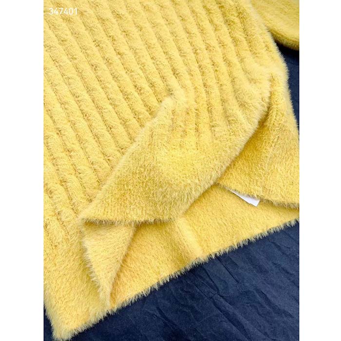 Gucci Men GG Adidas x Gucci Cable Knit Top Yellow Polyamide Trefoil Crewneck Short Sleeves