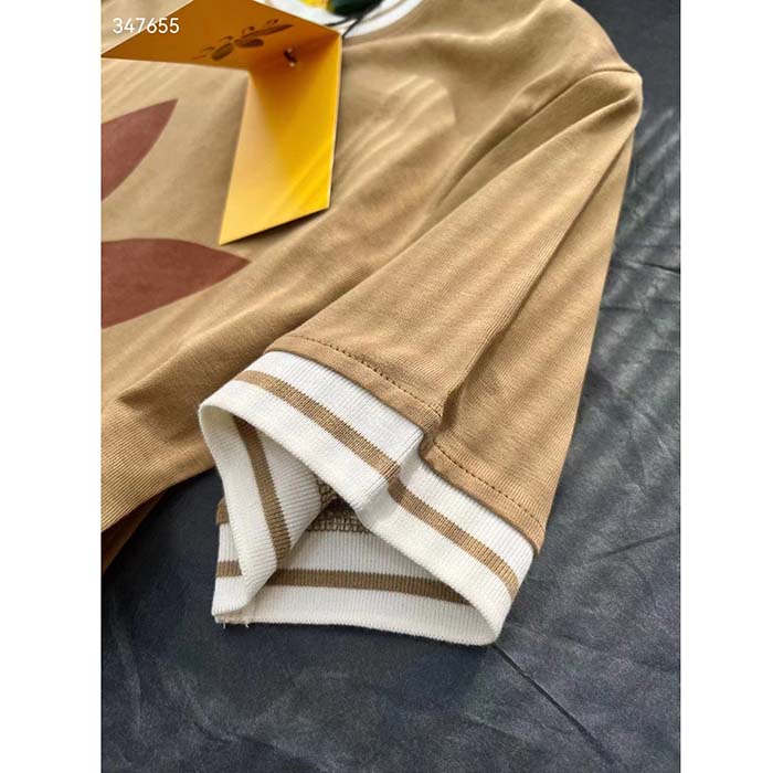 Gucci Men GG Adidas x Gucci Cotton T-Shirt Camel Jersey Trefoil Print Crewneck