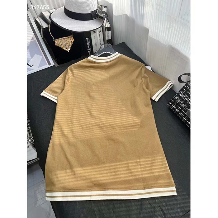 Gucci Men GG Adidas x Gucci Cotton T-Shirt Camel Jersey Trefoil Print Crewneck