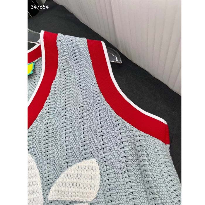 Gucci Women GG Adidas x Gucci Rib Stitch Sleeveless Top Cotton Trefoil Embroidery Knit V-Neck