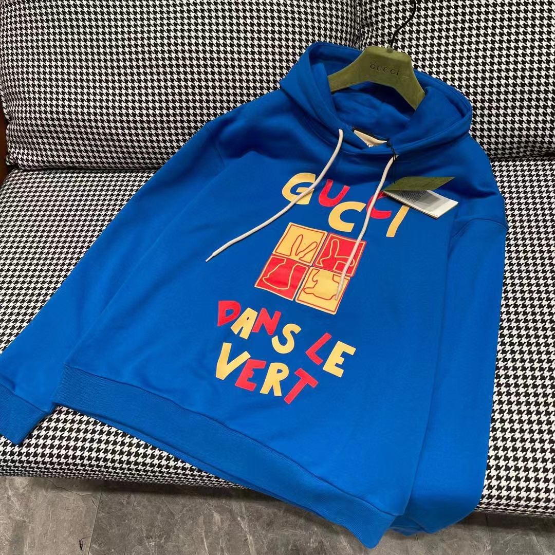 Gucci Men GG Cotton Jersey Sweatshirt Turquoise Felted Cotton Jersey Long Sleeves