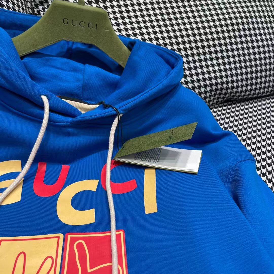 Gucci Men GG Cotton Jersey Sweatshirt Turquoise Felted Cotton Jersey Long Sleeves