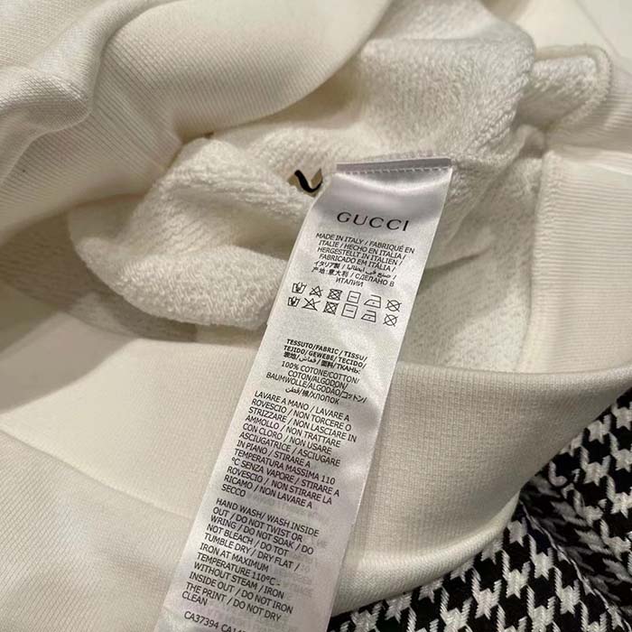 Gucci Women GG Logo Bunny Print Hooded Cotton Sweatshirt Off White Cotton Jersey
