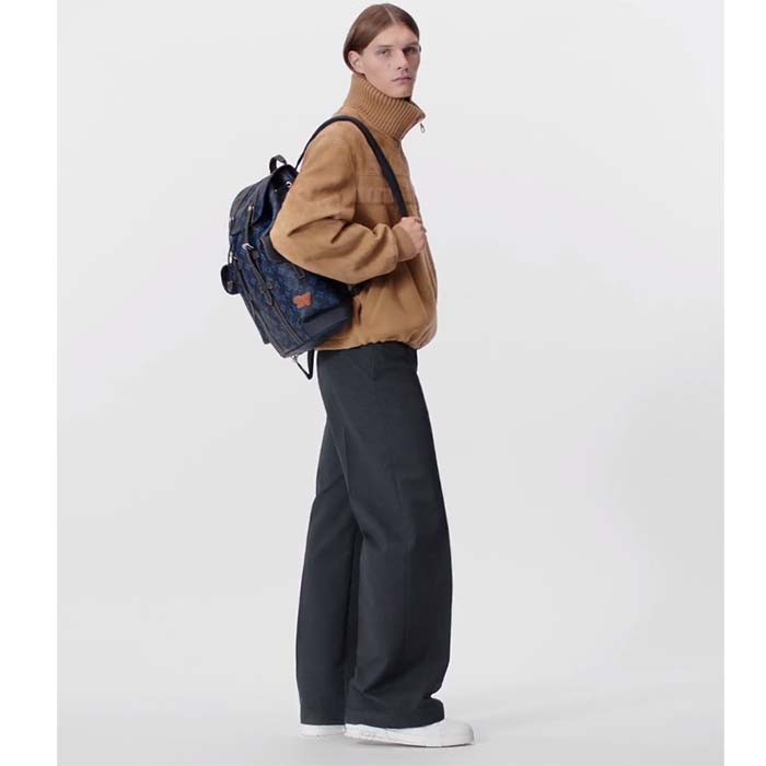 Louis Vuitton LV Unisex Christopher MM Backpack Blue Monogram Coated Canvas
