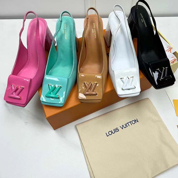 Louis Vuitton LV Women Shake Slingback Pump Black Patent Calf Leather Lambskin 9.5 Cm Heel
