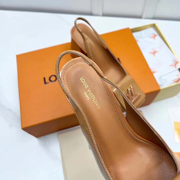 Louis Vuitton LV Women Shake Slingback Pump Brown Patent Calf Leather Lambskin 5.5 Cm Heel