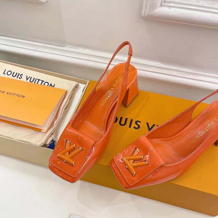 Louis Vuitton LV Women Shake Slingback Pump Orange Patent Calf Leather Lambskin 9.5 Cm Heel