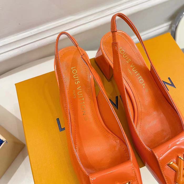 Louis Vuitton LV Women Shake Slingback Pump Orange Patent Calf Leather Lambskin 9.5 Cm Heel
