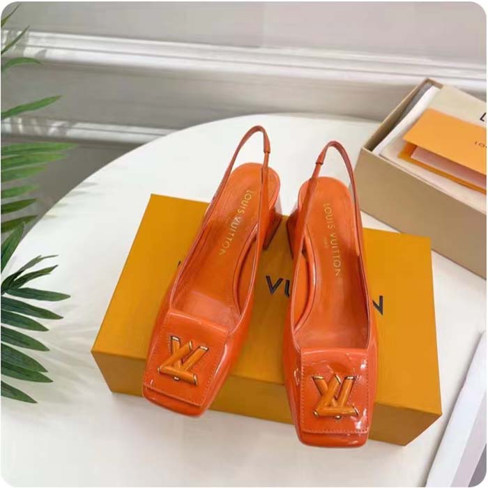Louis Vuitton LV Women Shake Slingback Pump Orange Patent Calf Leather Lambskin 9.5 Cm Heel