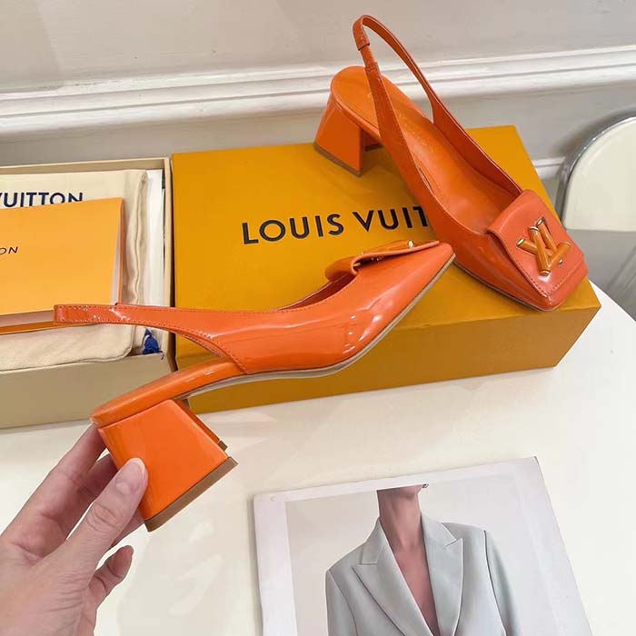 Louis Vuitton LV Women Shake Slingback Pump Orange Patent Calf Leather Lambskin 9.5 Cm Heel