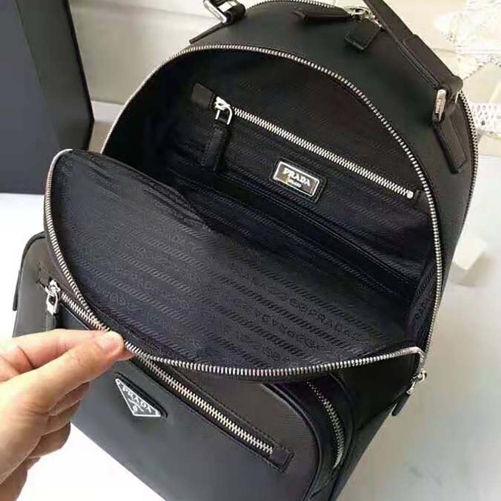 Prada Unisex Saffiano Leather Backpack Metal Hardware-Black