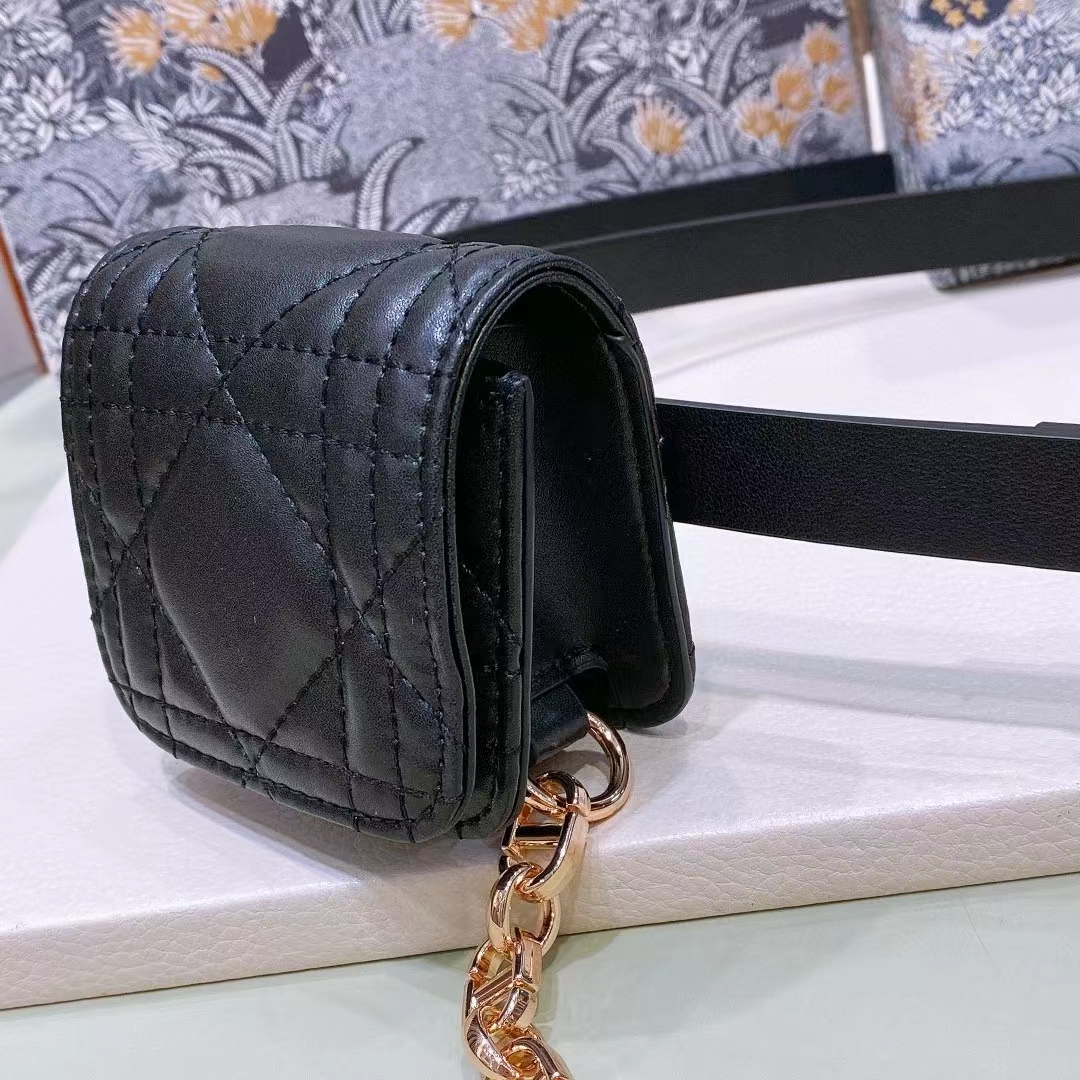 Dior Unisex CD Dior Caro Belt Removable Pouch Black Smooth Calfskin Cannage 15 MM