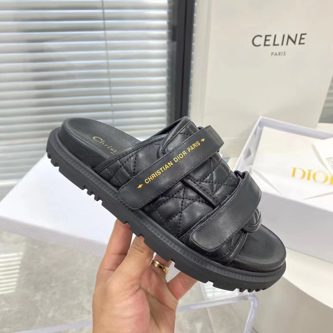 Dior Unisex CD Dio(r)Evolution Slide Black Quilted Cannage Calfskin
