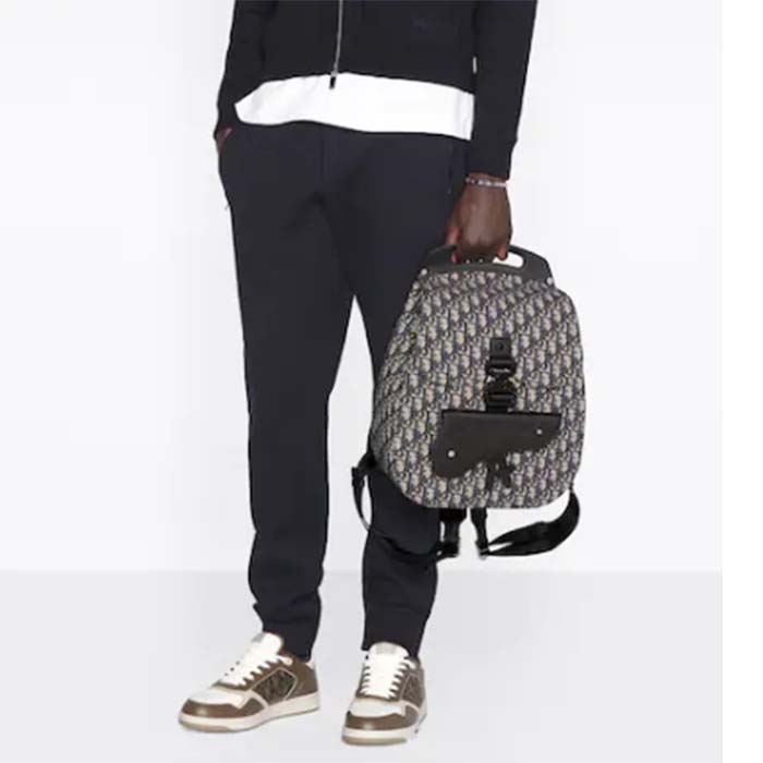 Dior Unisex CD Gallop Backpack Beige Black Oblique Jacquard Black Grained Calfskin