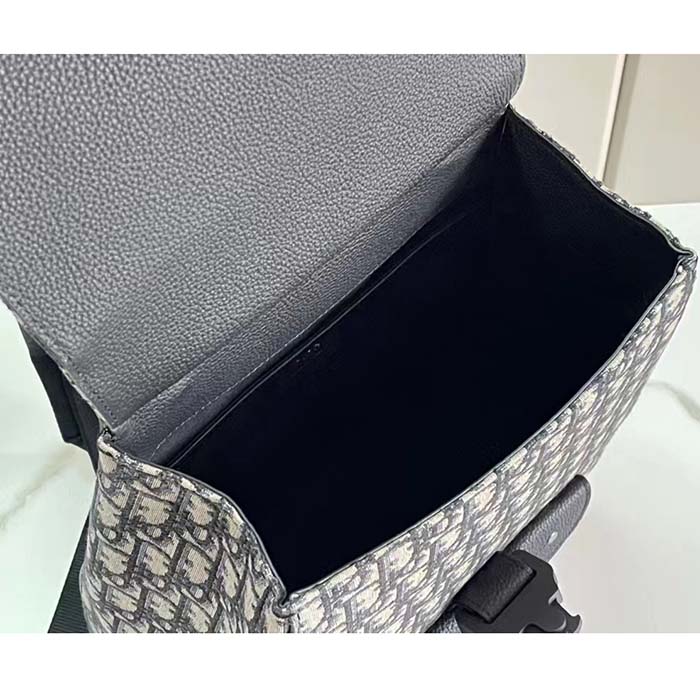 Dior Unisex CD Gallop Backpack Beige Black Oblique Jacquard Black Grained Calfskin