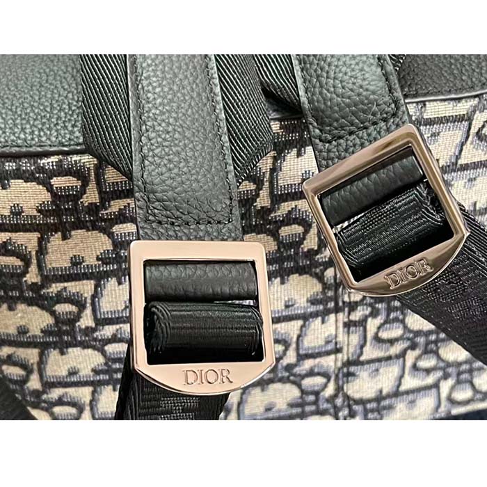 Dior Unisex CD Gallop Backpack Beige Black Oblique Jacquard Black Grained Calfskin