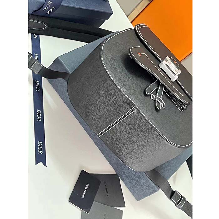Dior Unisex CD Gallop Backpack Black Grained Calfskin Flap Front Saddle Flap