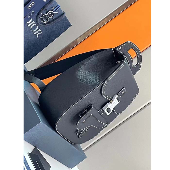 Dior Unisex CD Gallop Backpack Black Grained Calfskin Flap Front Saddle Flap