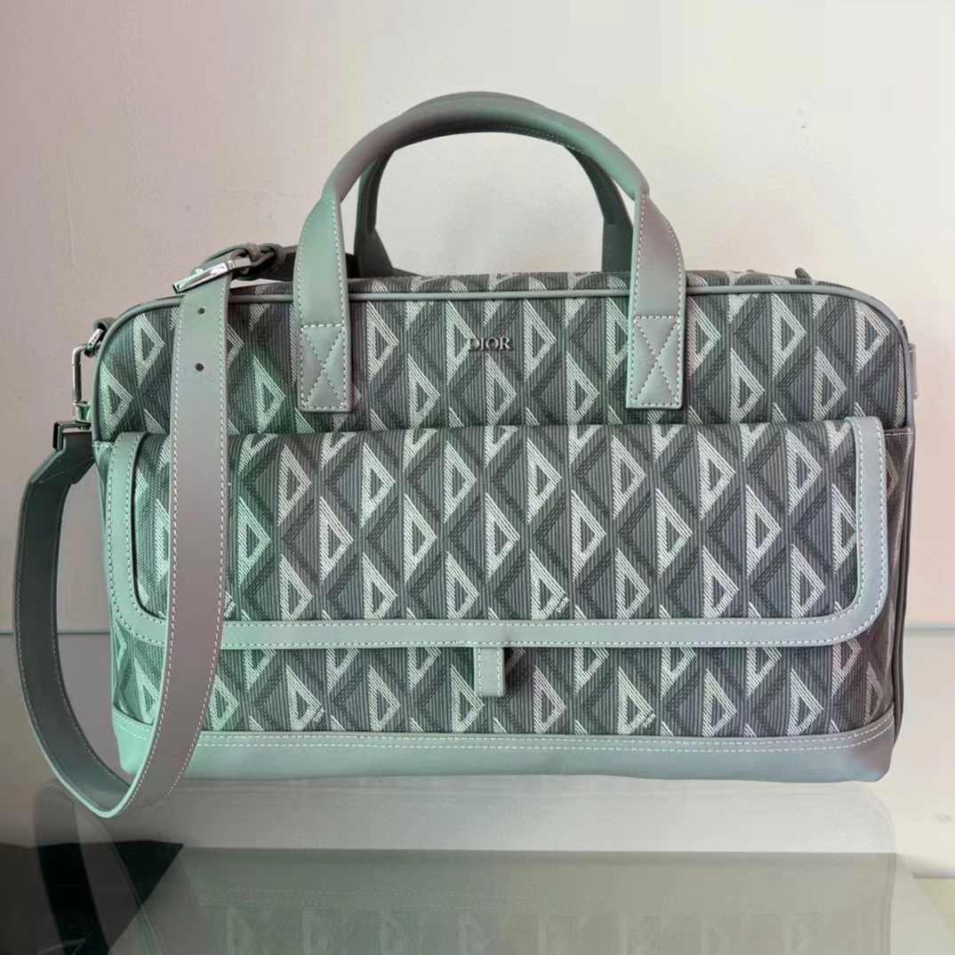 Dior Unisex CD Hit The Road Pet Carrier Bag Gray Diamond Canvas Smooth Calfskin