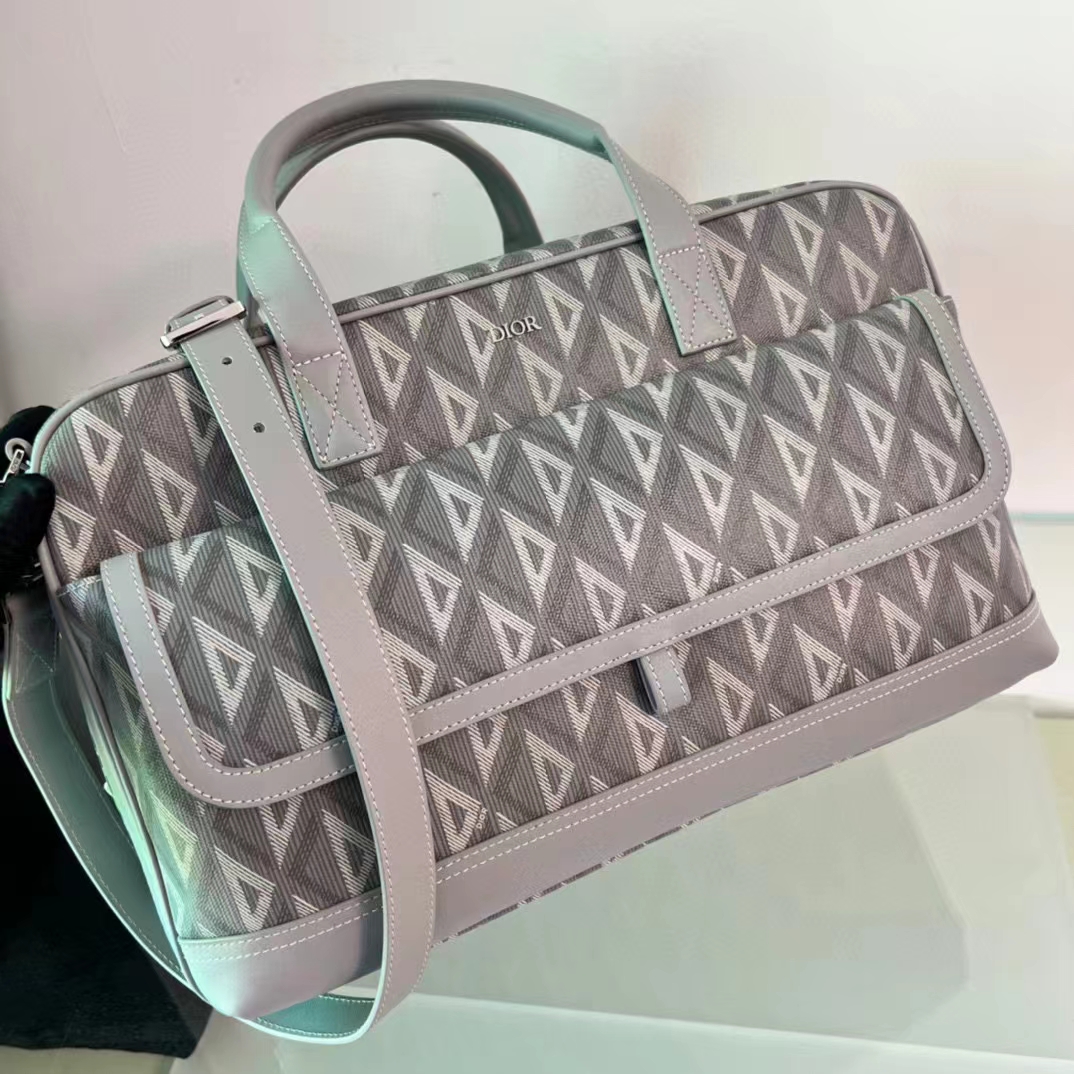 Dior Unisex CD Hit The Road Pet Carrier Bag Gray Diamond Canvas Smooth Calfskin