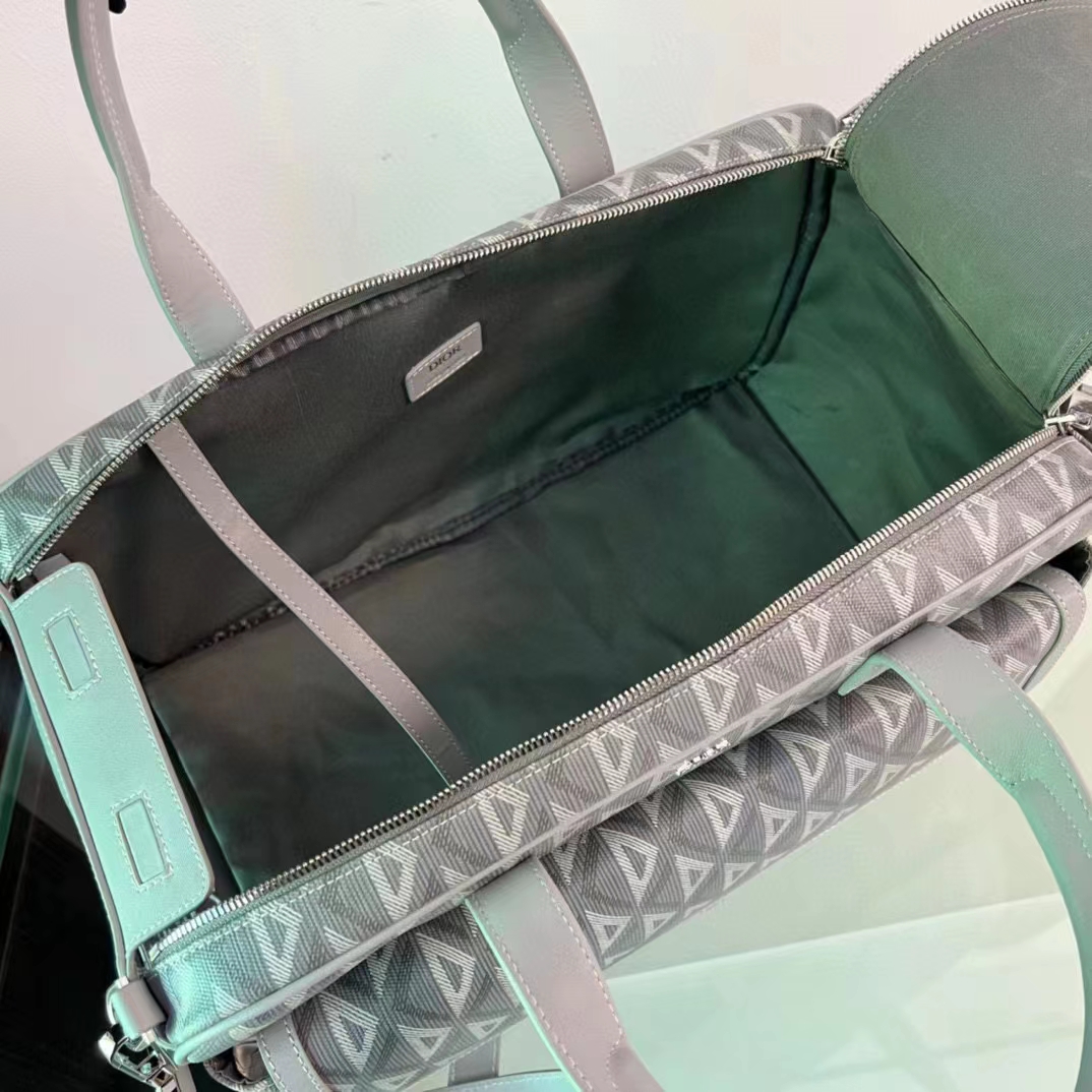 Dior Unisex CD Hit The Road Pet Carrier Bag Gray Diamond Canvas Smooth Calfskin