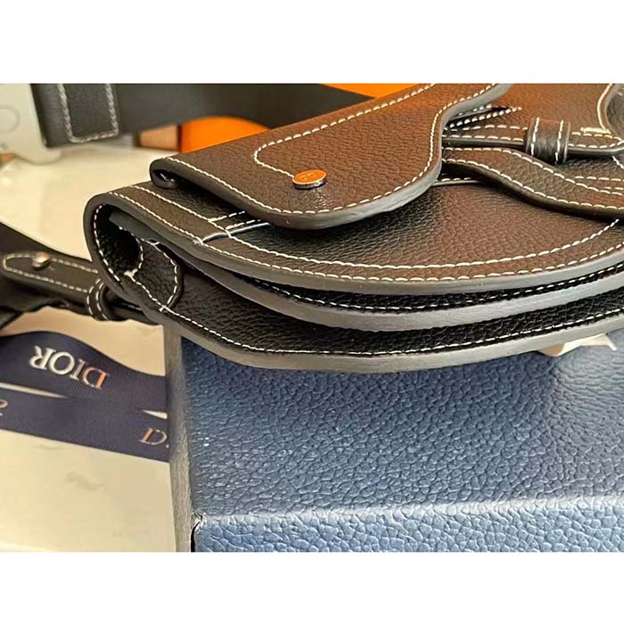 Dior Unisex CD Saddle Pouch Black Grained Calfskin Hallmark Saddle