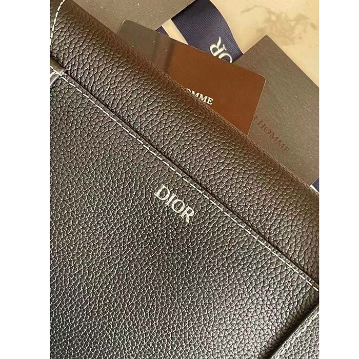 Dior Unisex CD Saddle Pouch Black Grained Calfskin Hallmark Saddle