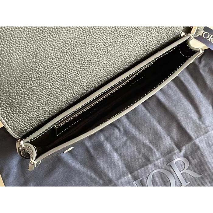 Dior Unisex CD Saddle Pouch Black Grained Calfskin Hallmark Saddle