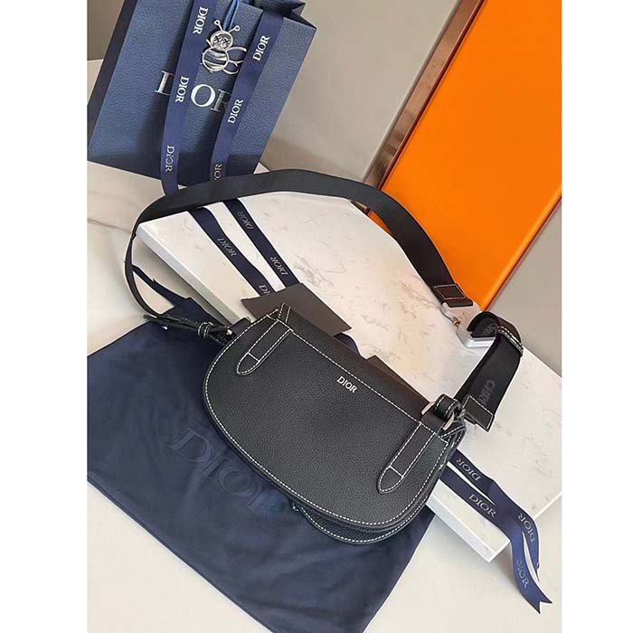 Dior Unisex CD Saddle Pouch Black Grained Calfskin Hallmark Saddle