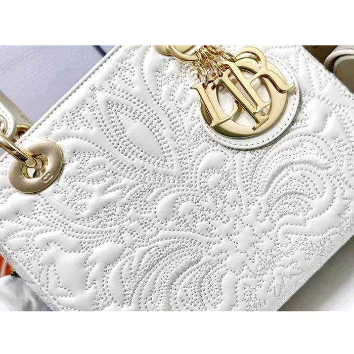 Dior Women CD Small Lady Dior My ABCDior Bag Latte Quilted-Effect Lambskin