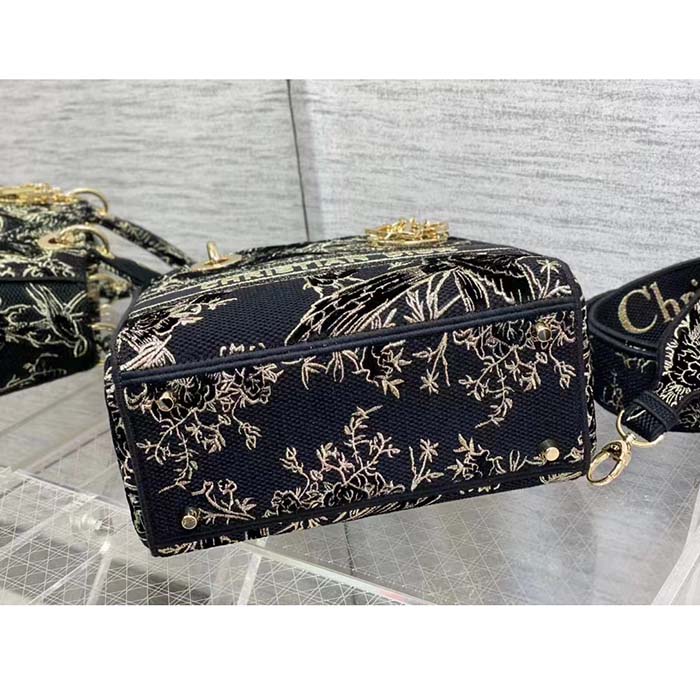 Dior Women CD Medium Lady D-Lite Bag Black Multicolor Jardin D’Hiver Embroidered Cotton