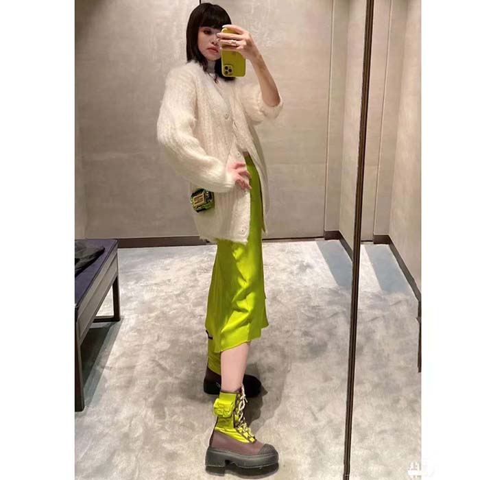 Fendi Women FF Domino Biker Boots Acid Green Nylon Polyamide Polyester 5 Cm Heel