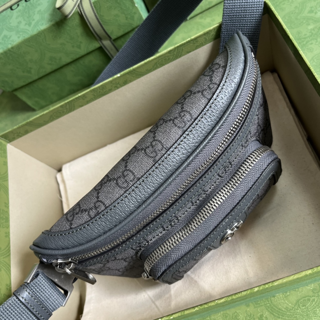 Gucci GG Unisex Ophidia Belt Bag Grey Black GG Supreme Canvas Double G