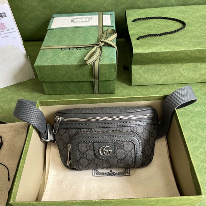 Gucci GG Unisex Ophidia Belt Bag Grey Black GG Supreme Canvas Double G